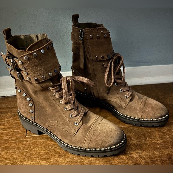 Sam Edelman Studded Brown Lace-Up Boots - Picture 2 of 4